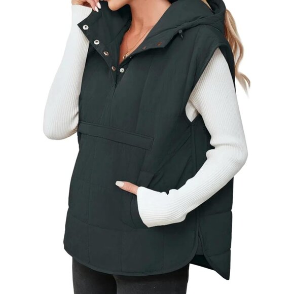 Women’s Quilted Nylon Puffer Vest Sleeveless Hooded Winter Top Casual